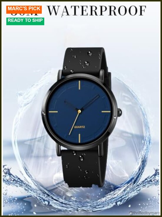 Unisex Minimalist Quartz Wrist Watch Silicone Strap Waterproof 40.5mm